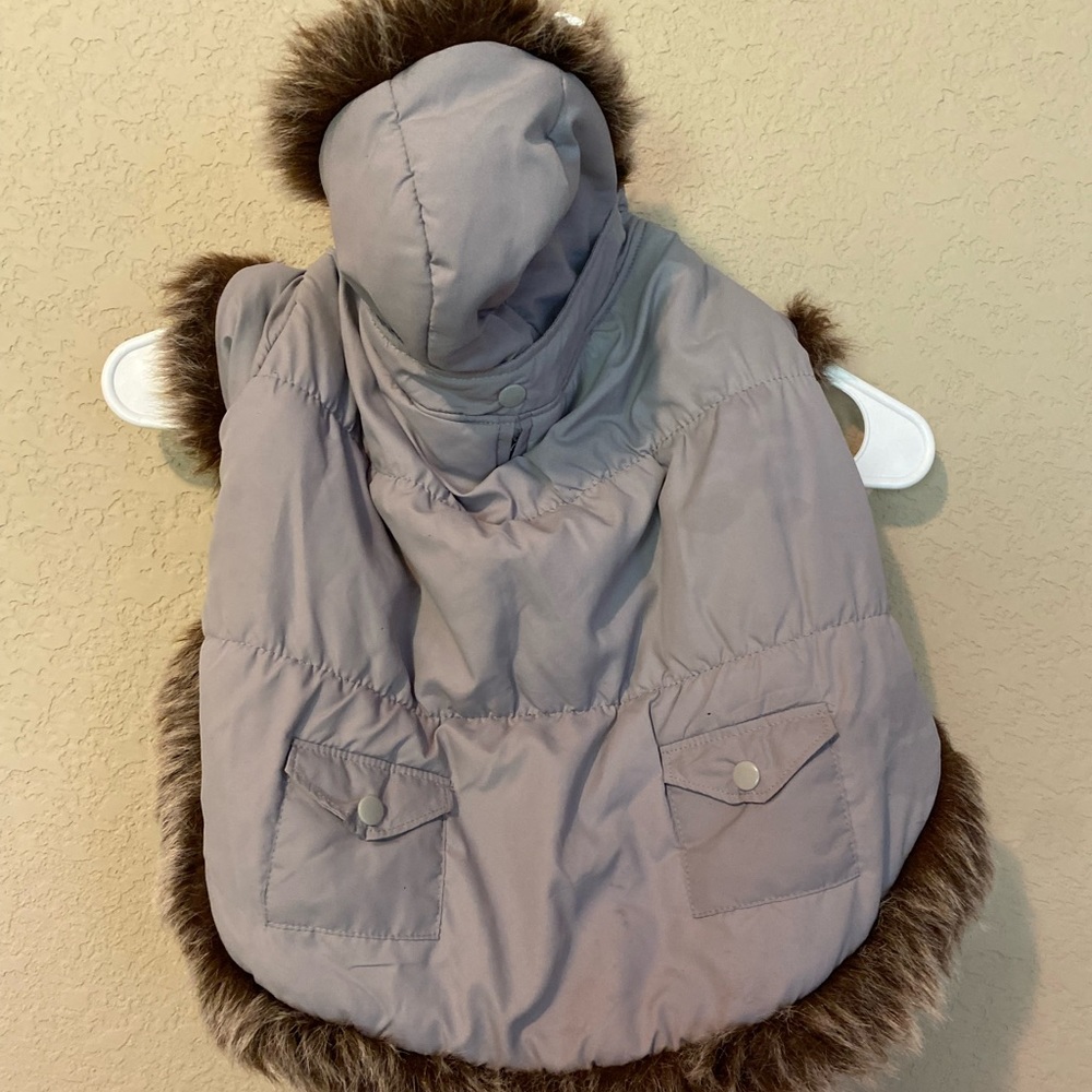 Cynthia Rowley New York Dog Parka Jacket Gray with Faux Fur Size Medium